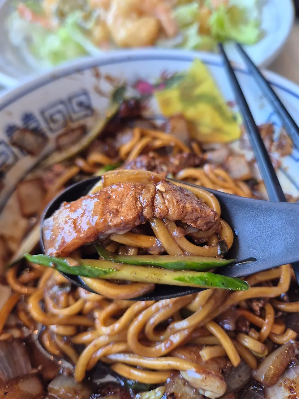 Ganjajang noodles with big chunks of pork belly