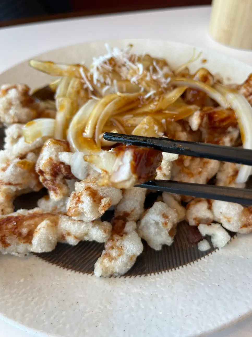 Close-up of the thick glutinous-rice tangsuyuk