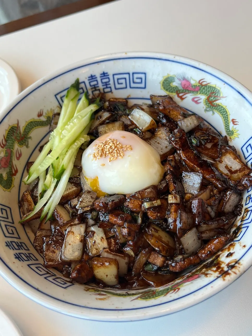 Poached-egg ganjajang topped with an egg