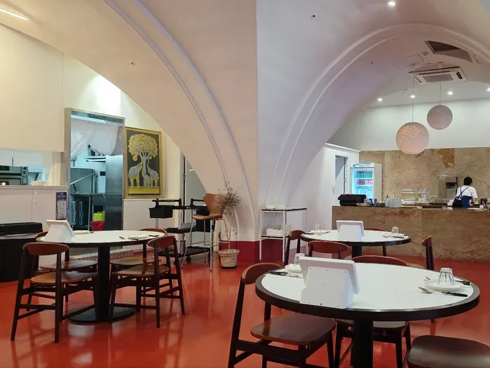 Seating with generous table spacing