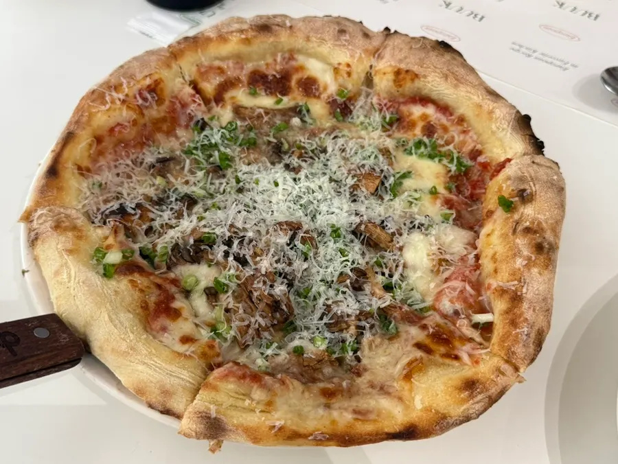 Truffle mushroom pizza topped with plenty of mushrooms