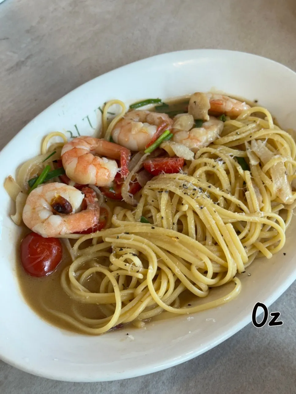 Bueokgan's shrimp anchovy oil pasta