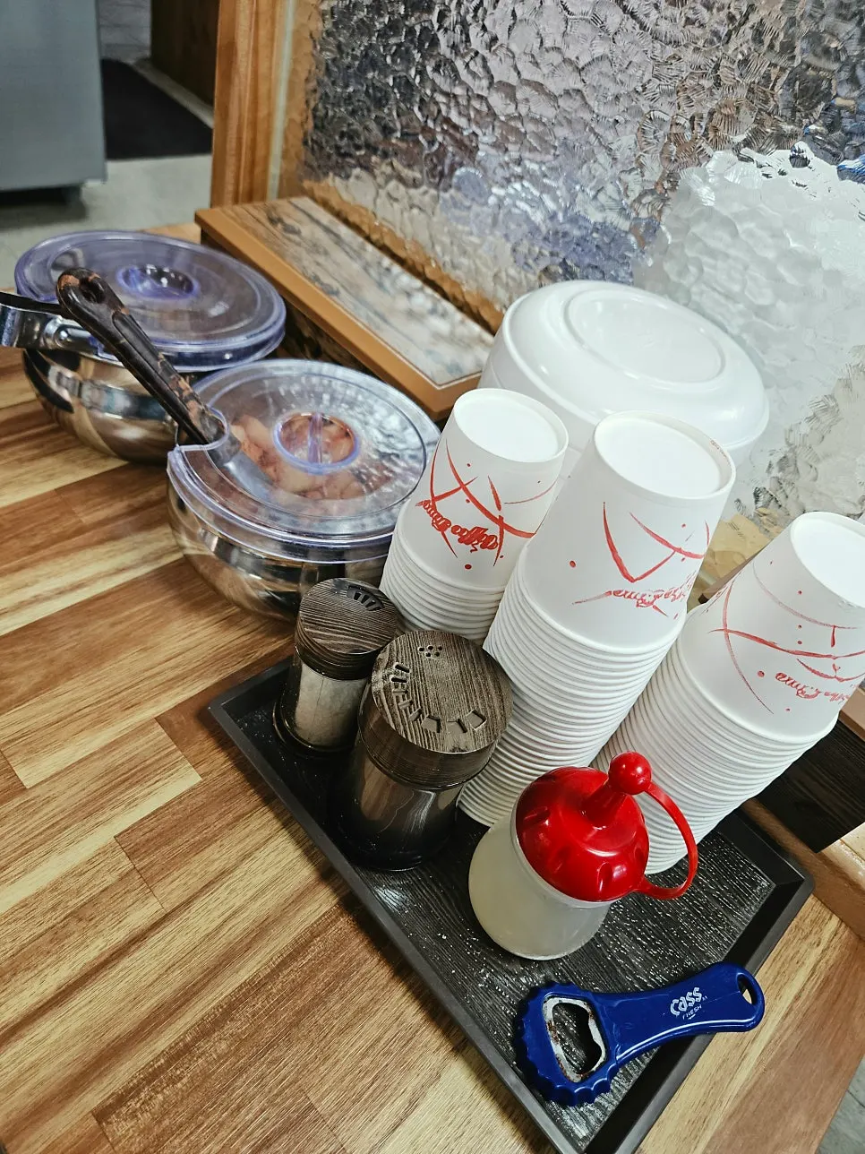 Salt and pepper shakers neatly arranged on the table