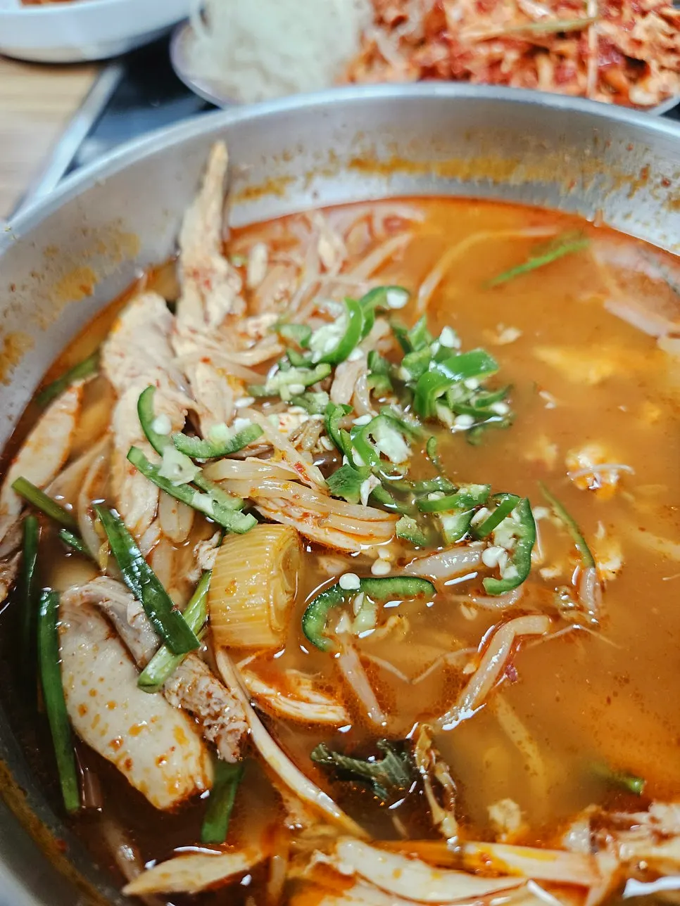A spoonful of dakgaejang loaded with ingredients