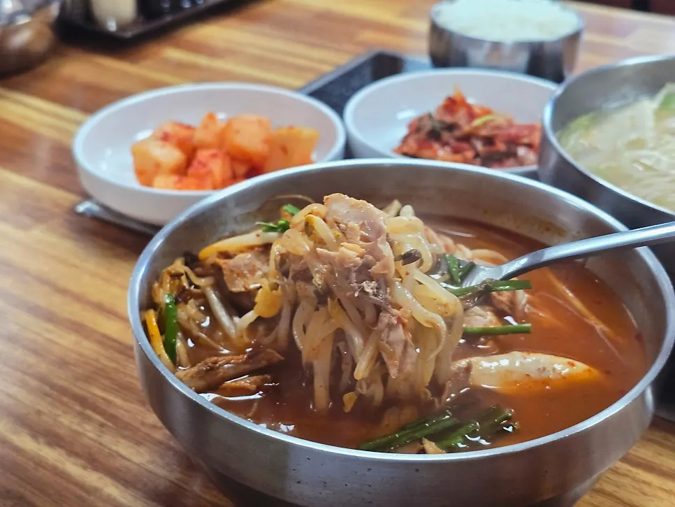 Spicy dakgaejang with bean sprouts and bracken fern