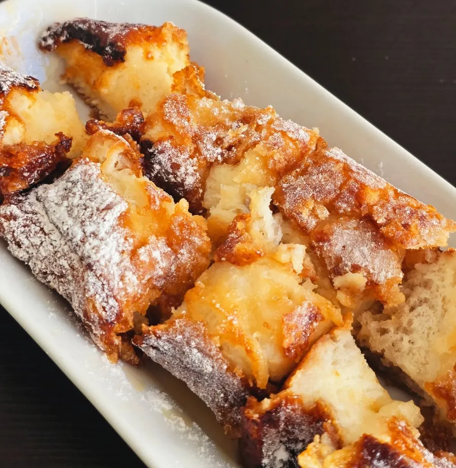 Cross-section of sugar-coated French toast
