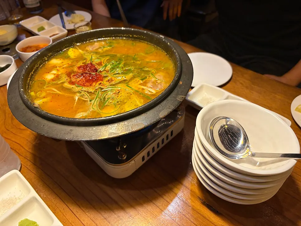Premium Korean beef doenjang hot pot with vegetables and meat