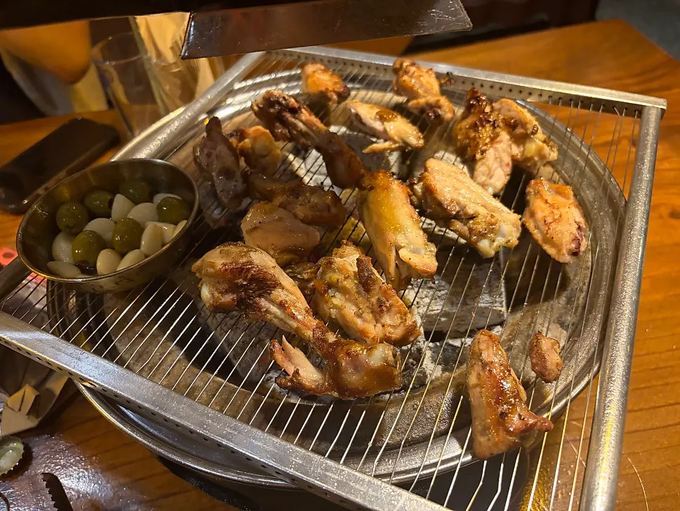 Smoked dak-galbi on the grill