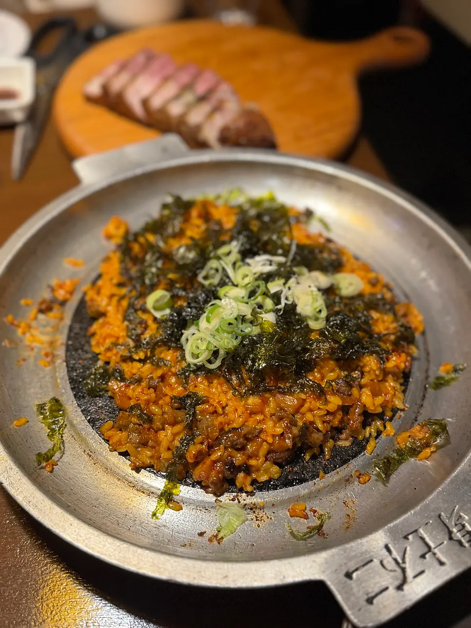 Smoked pork belly table setting at Byeoljin Hwarogui near Namyeong Station