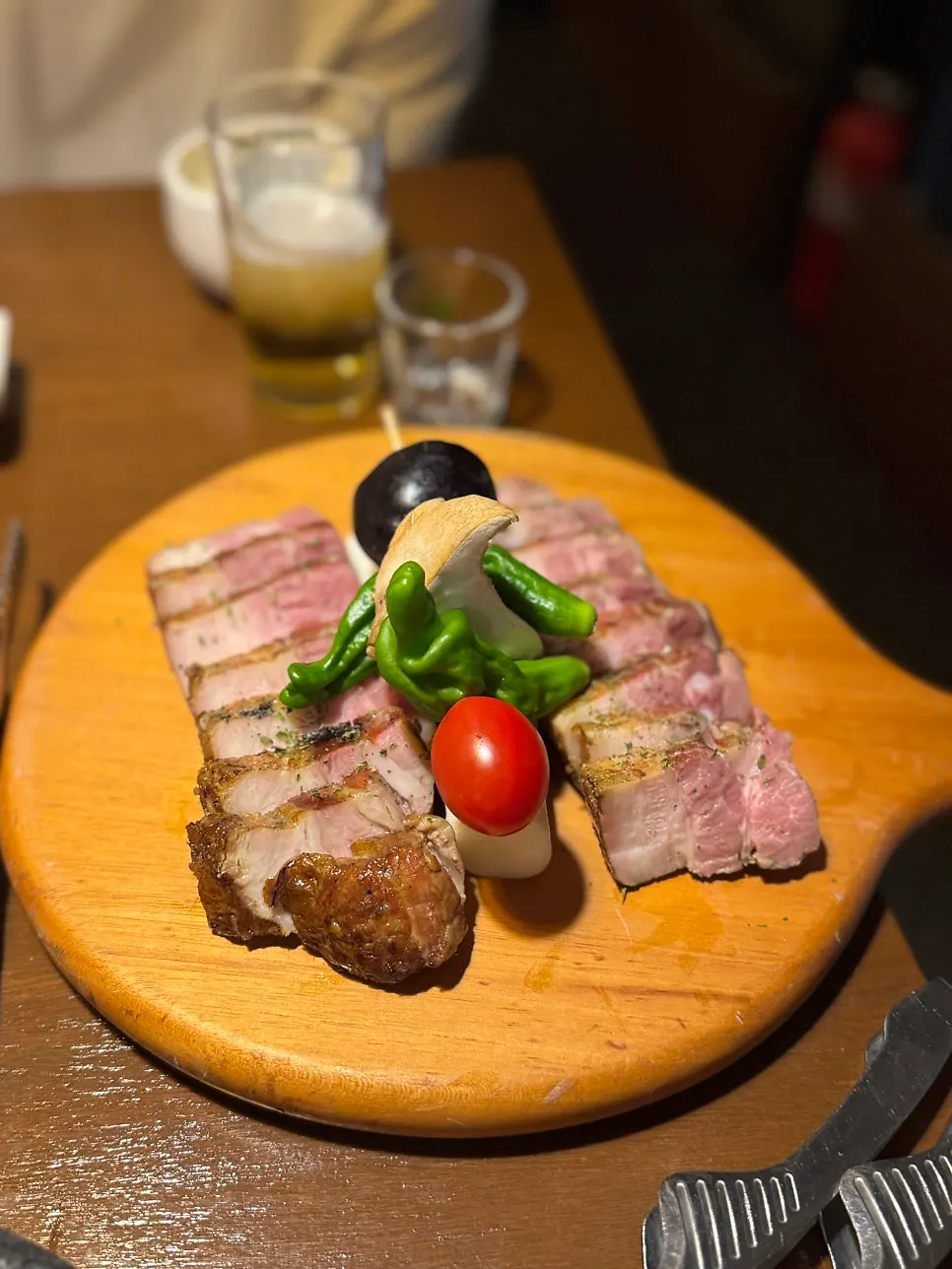 Table with jinro soju and Cass beer at the BBQ restaurant