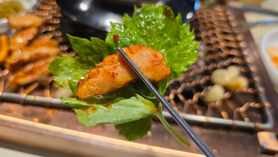 Grilled makchang with a chewy texture