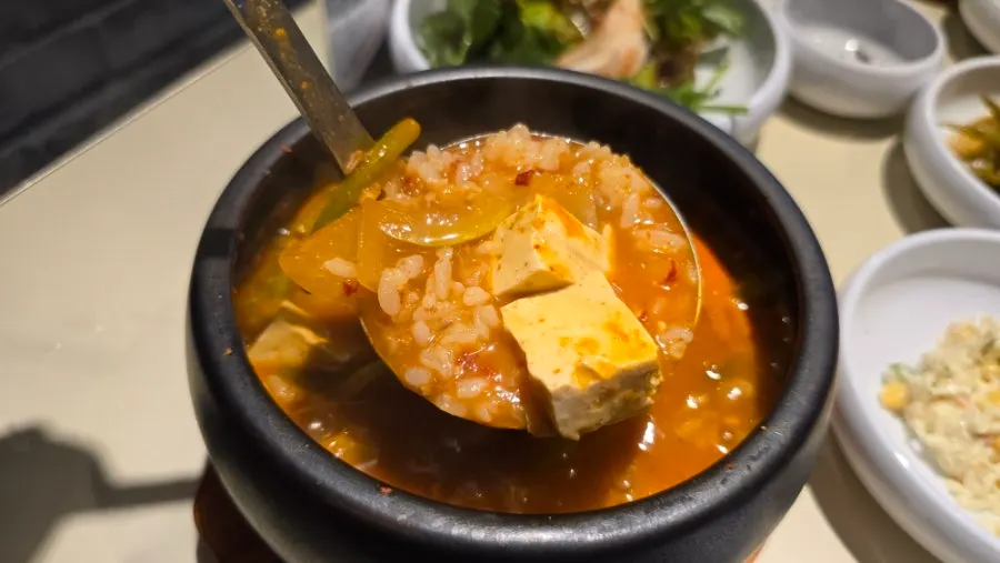 Doenjang sulbap served alongside soju