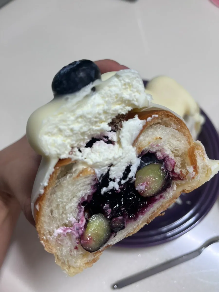 Cross-section of Wakppu salt bread with blueberry filling
