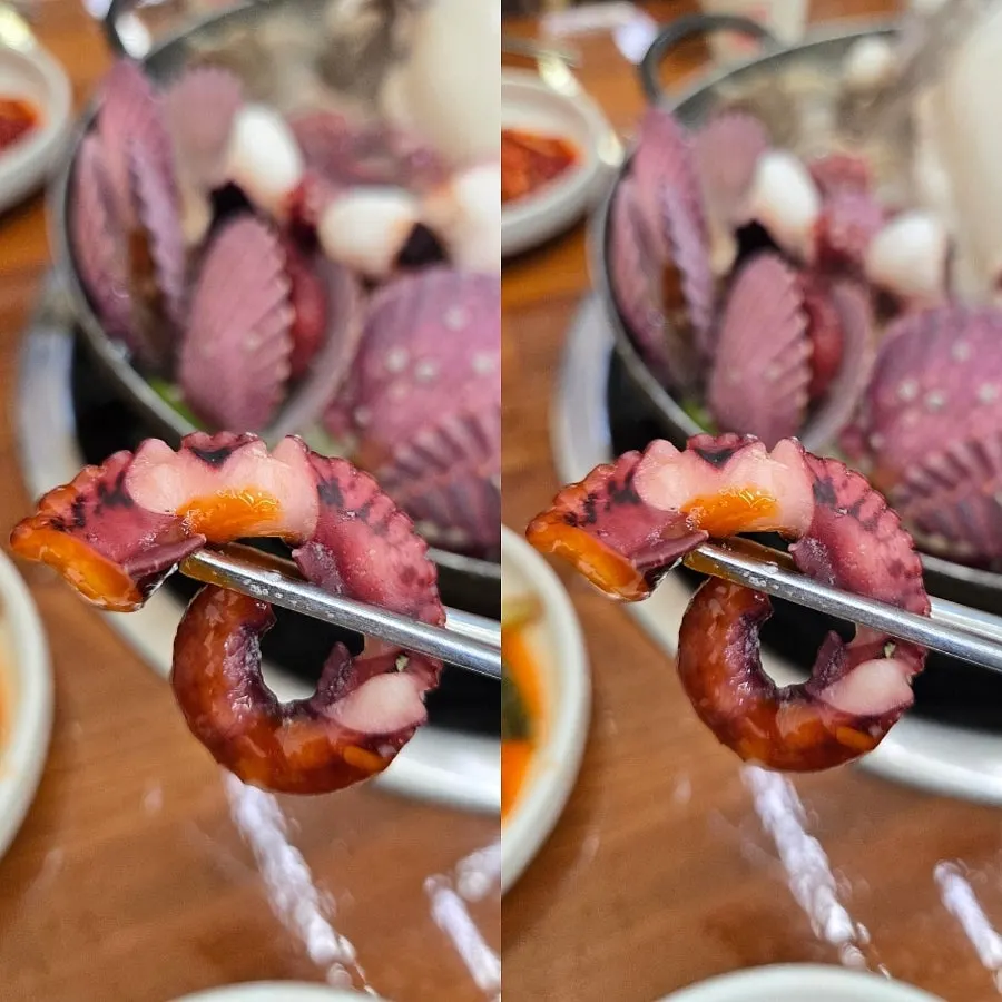 Picking up a piece of the whole octopus leg
