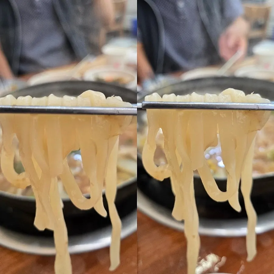 The whole octopus kalguksu pot after finishing the meal
