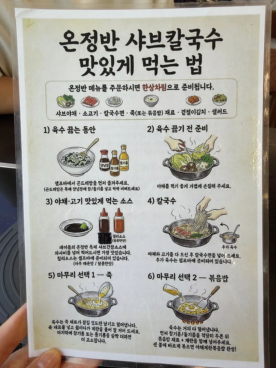 Instructions for how to best enjoy Onjeongban's shabu-shabu