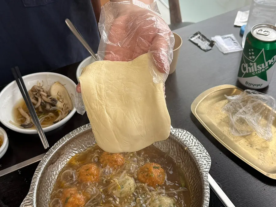 Self-made sujebi in shabu broth