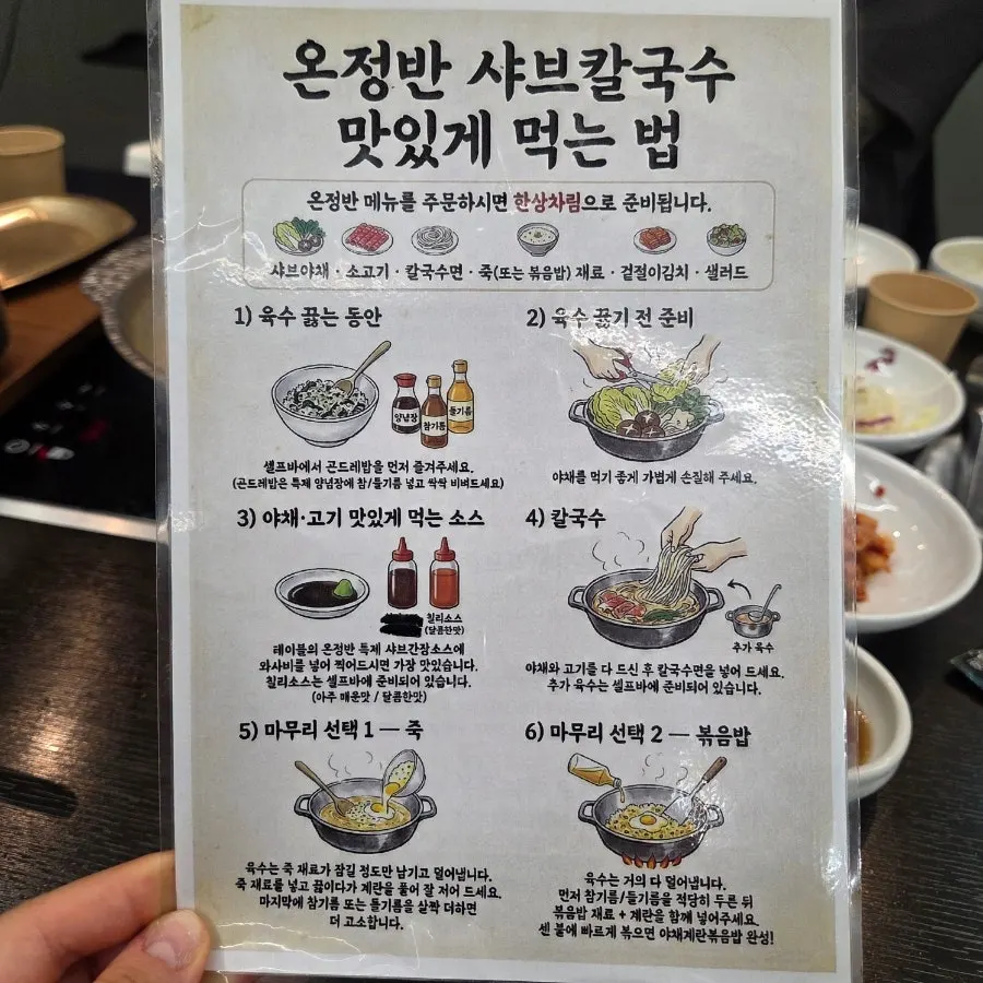 굴림만두전골과 샤브칼국수 주문 구성