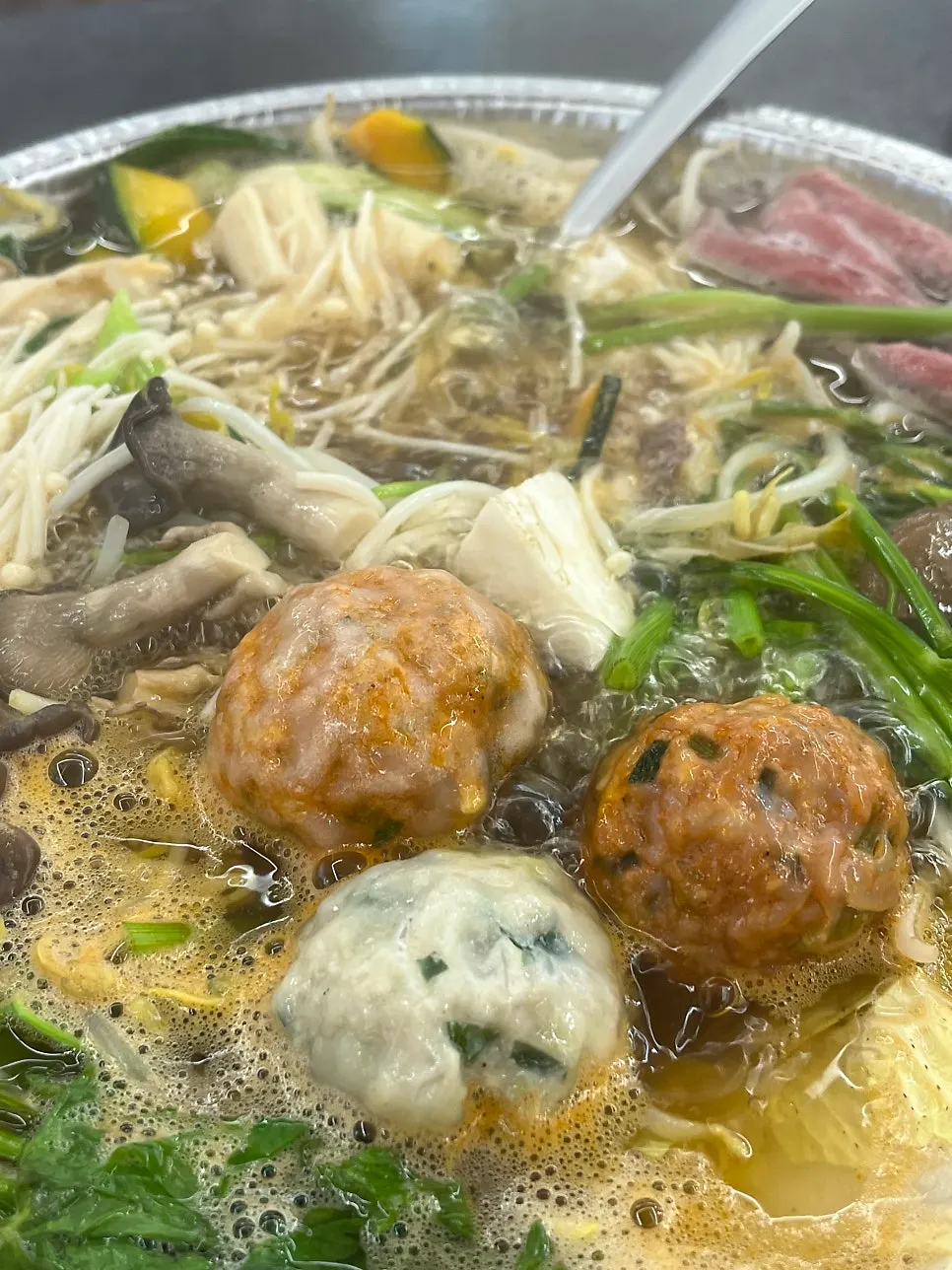 Close-up of the signature handmade round dumplings