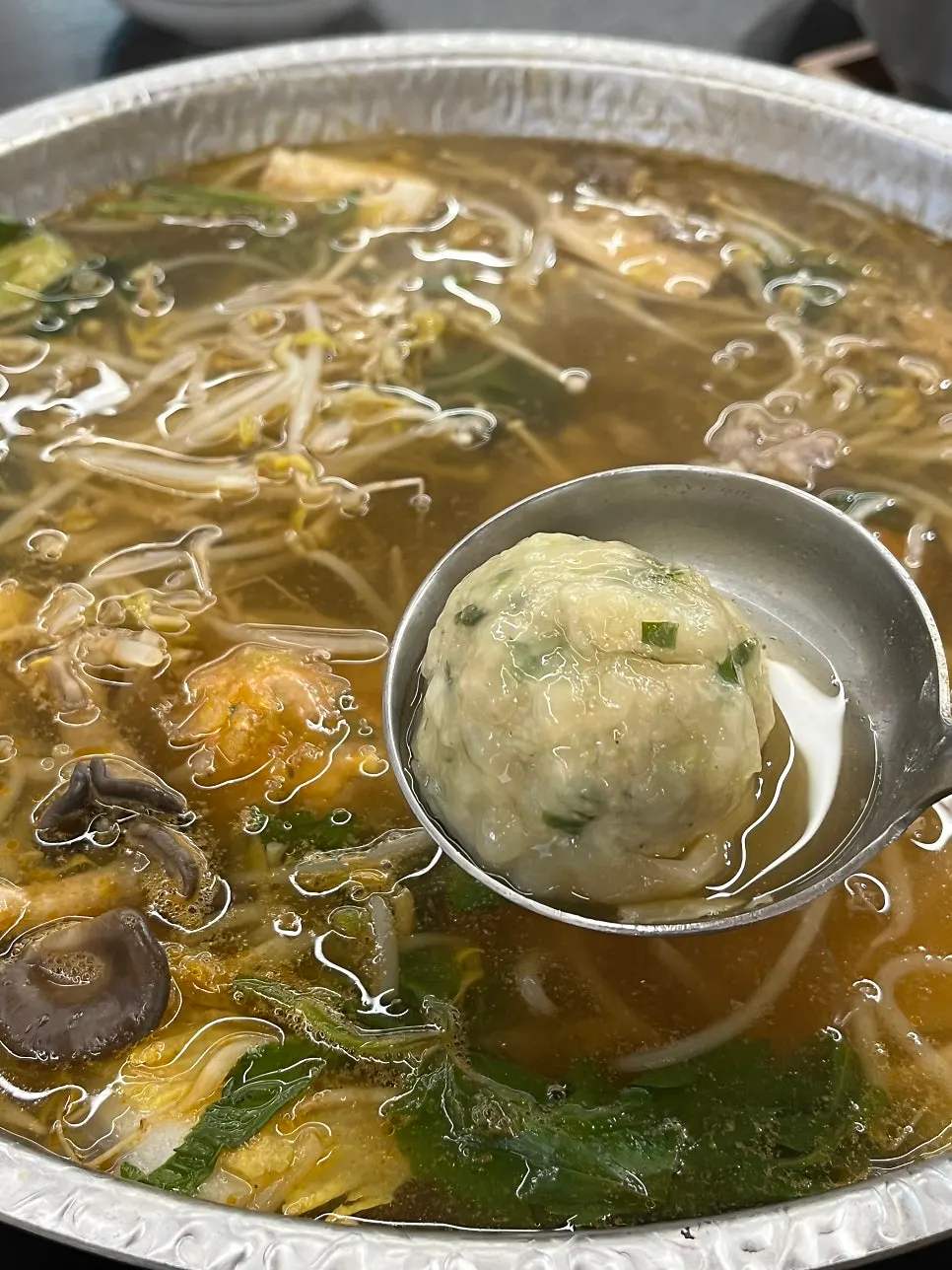 Dumplings boiled in the spicy broth