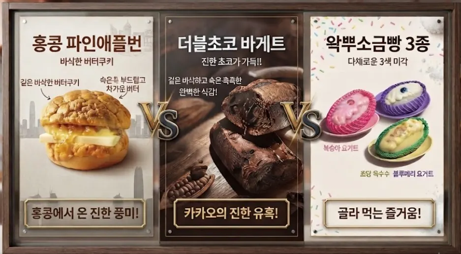 Fresh peach salt bread, Hong Kong pineapple bun, and chocolate baguette