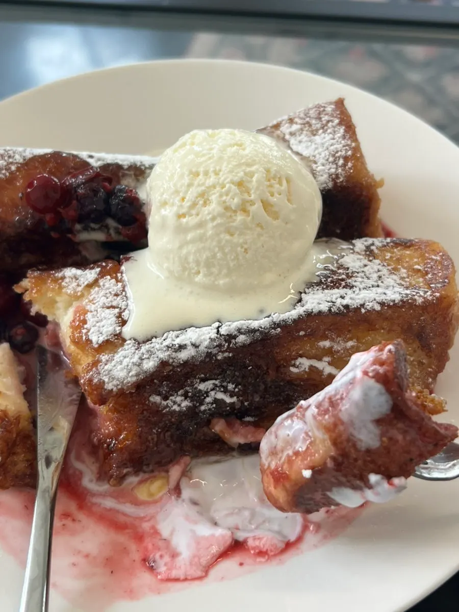 Moist French toast paired with ice cream