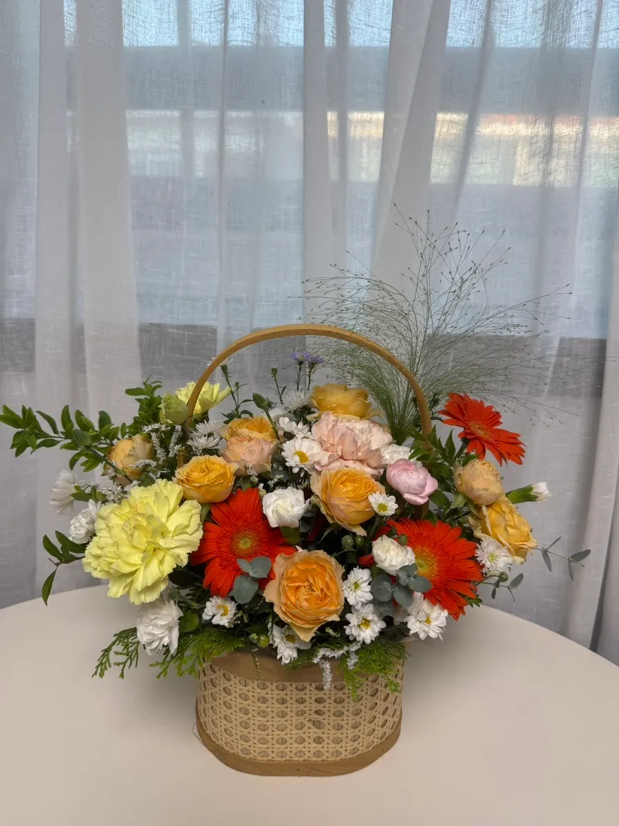 Vertical shot of the full flower basket