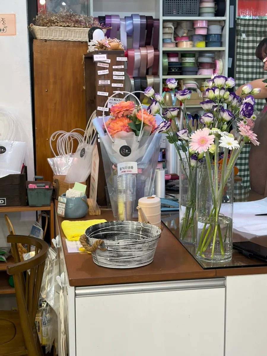 Colorful flowers placed in one corner of the shop