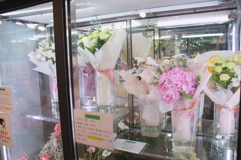 Fresh flowers stored in the flower fridge