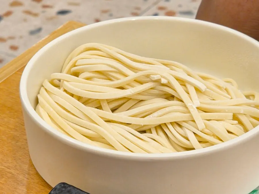 A bowl of handmade fresh kalguksu noodles
