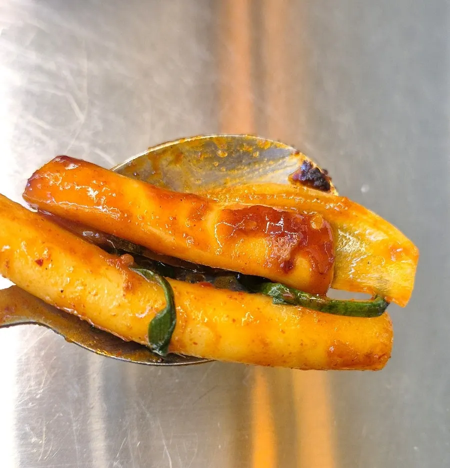 Close-up of plump squid stir-fry