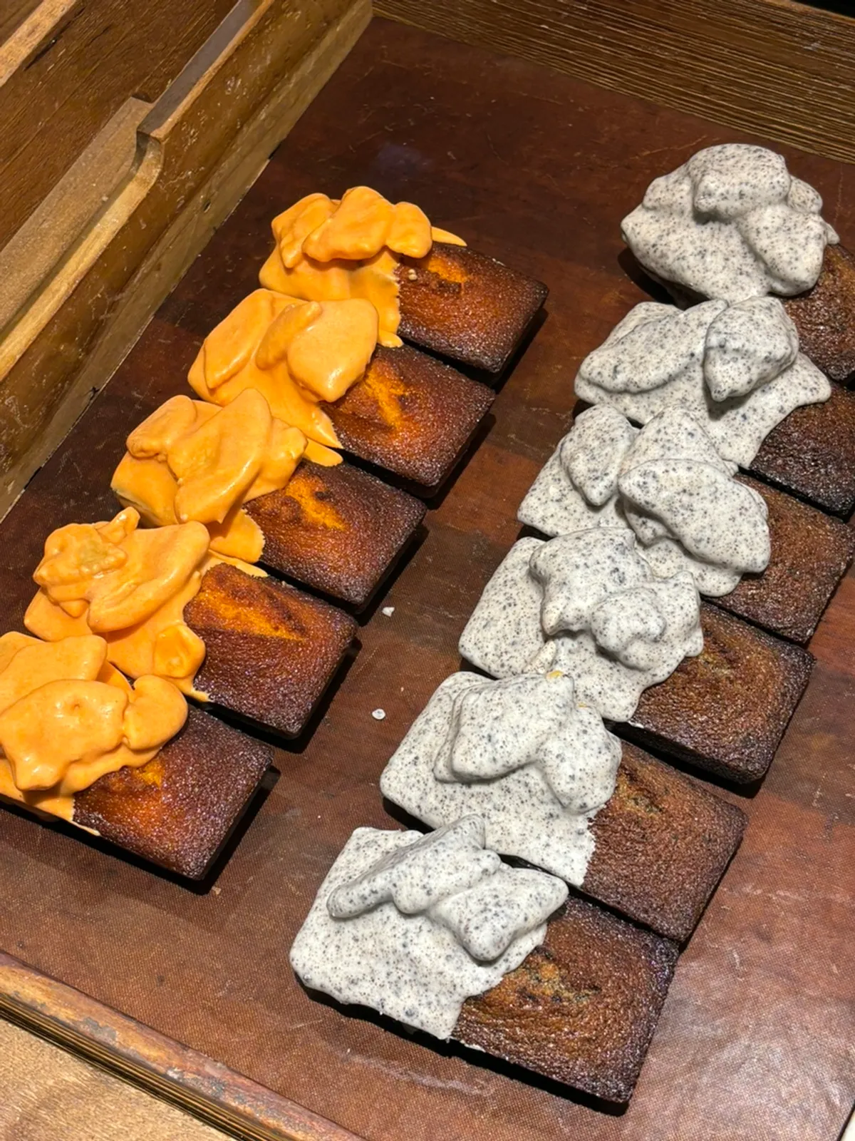 Almond chocolate financiers on display