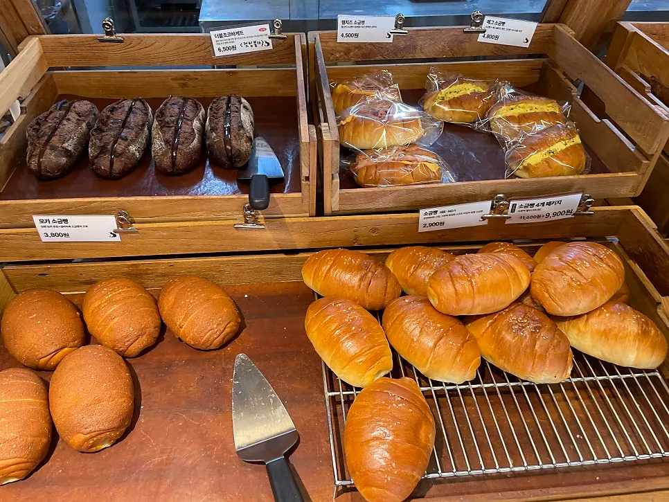 Double chocolate baguette displayed alongside various salt breads