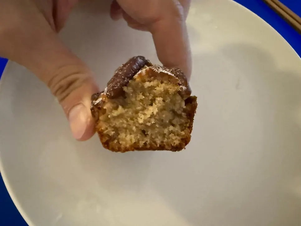 Texture of the inside of the pecan pie financier