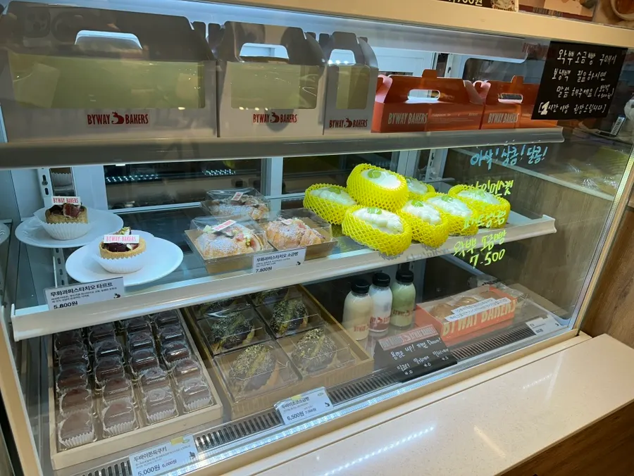 Desserts inside the counter fridge