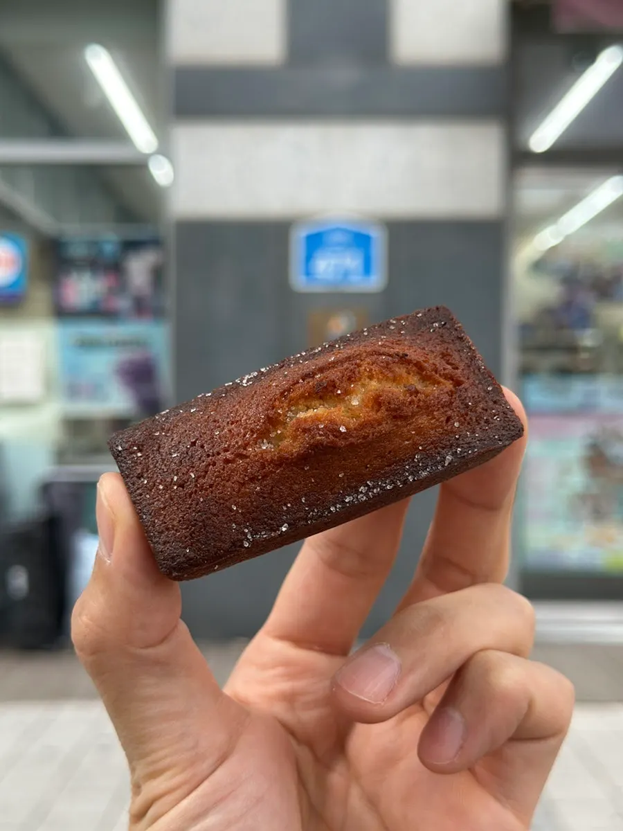 Cross-section of a bitten salty financier