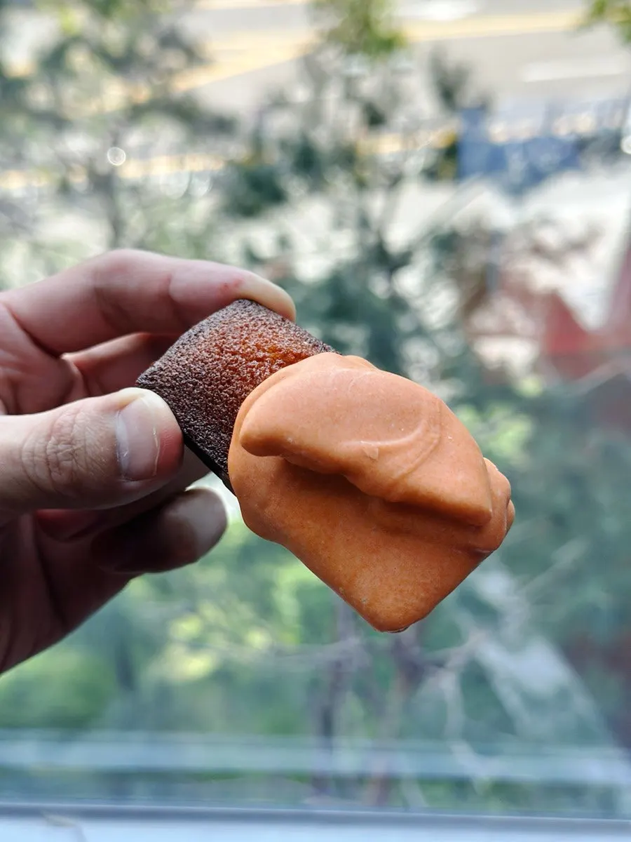 Egg cheese financier topped with rich egg cheese chocolate