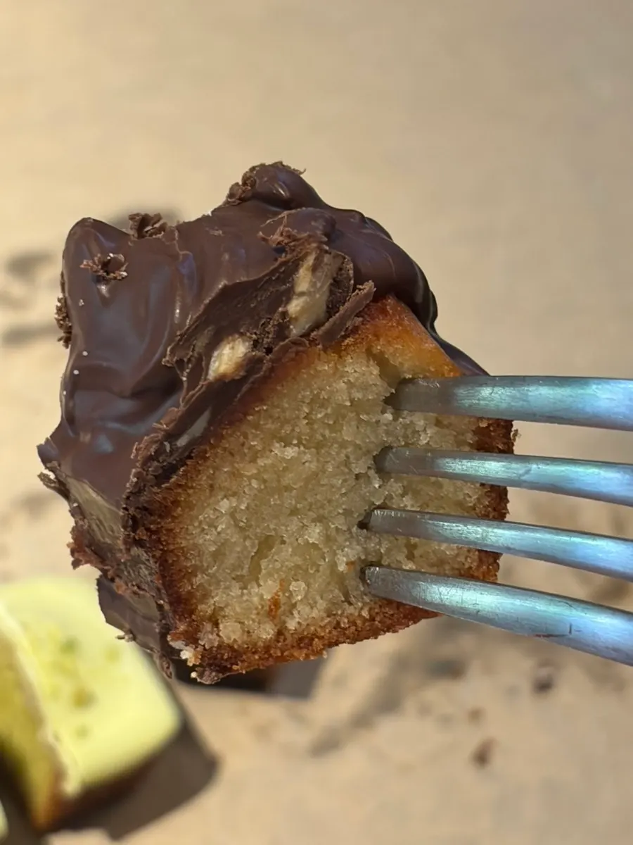 Cross-section of the almond choco financier's interior