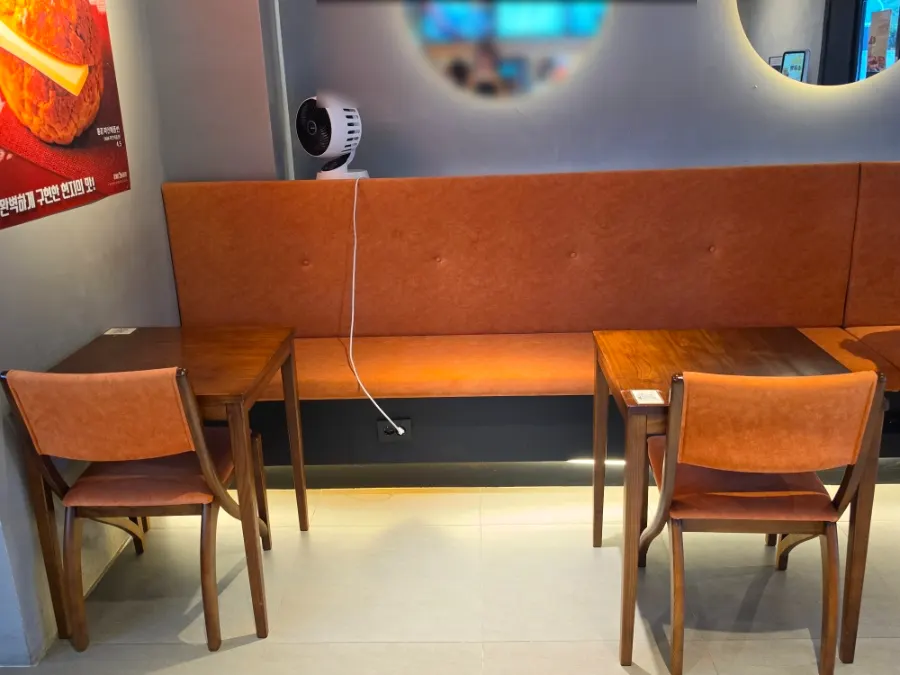 Tables and seats inside the bakery café