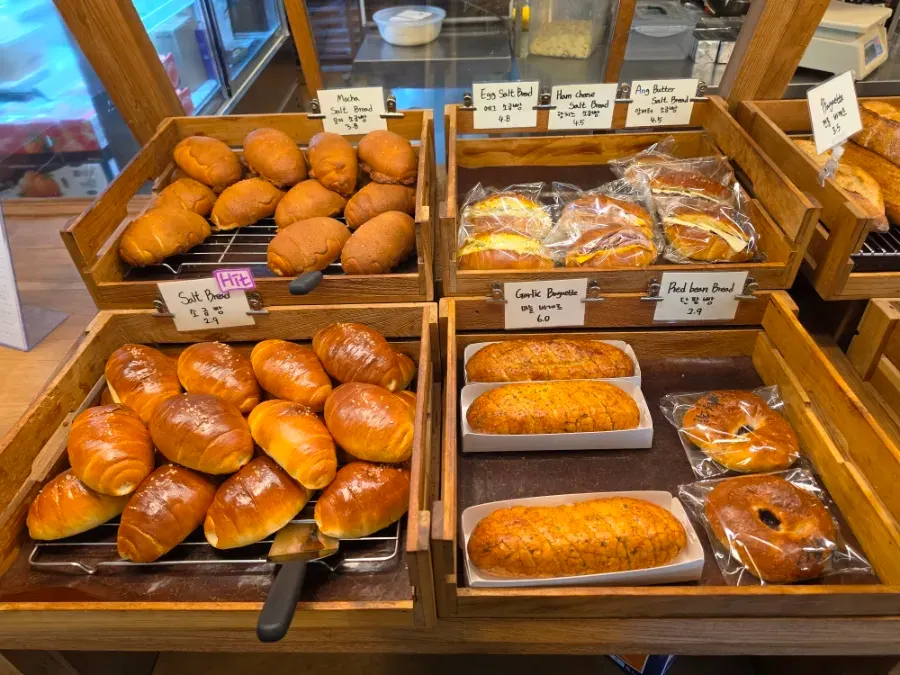 Shelves packed full of salt bread