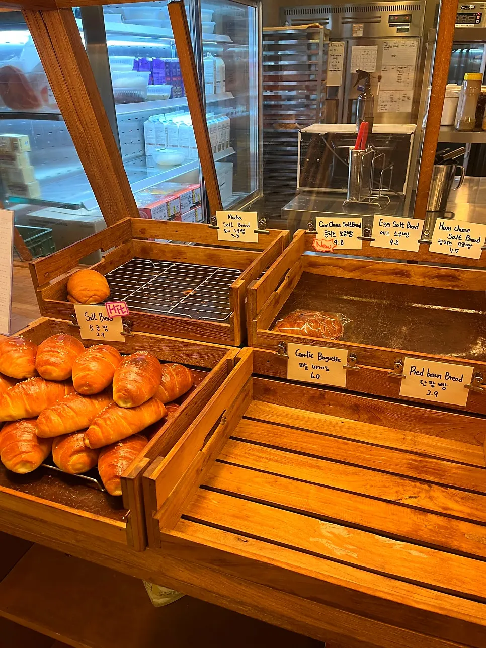 Display of croissants, bagels and sandwiches