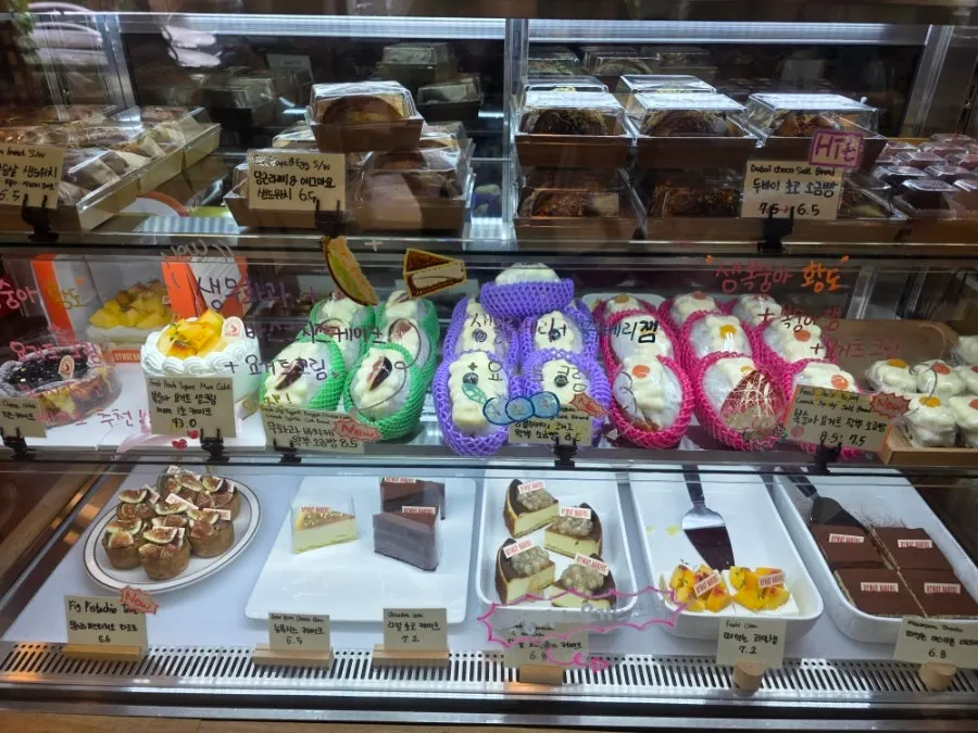 Baked goods and bakery lineup displayed on shelves