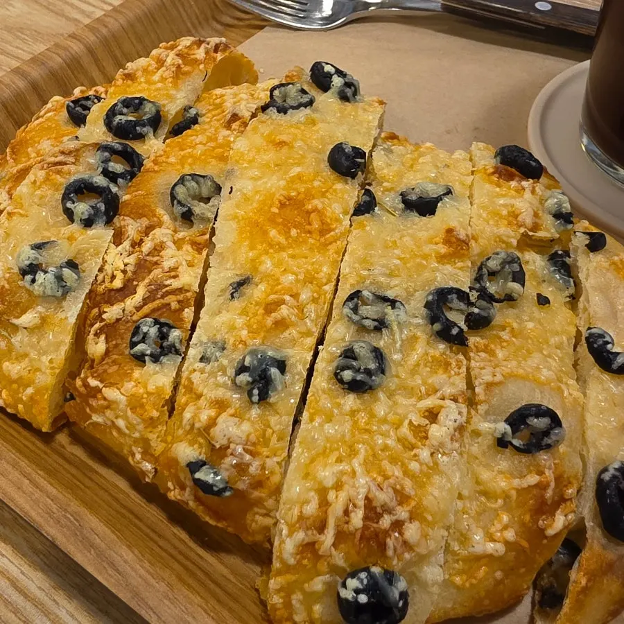 Olive focaccia on a plate