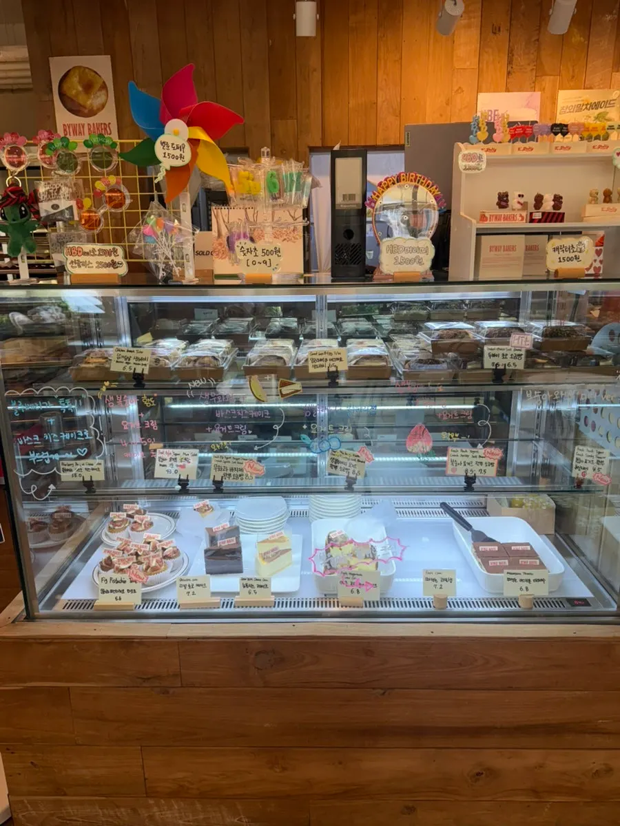 Bread in the display case with signage