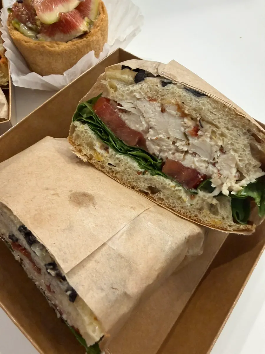 Cross-section of the croissant carrot rapé egg sandwich