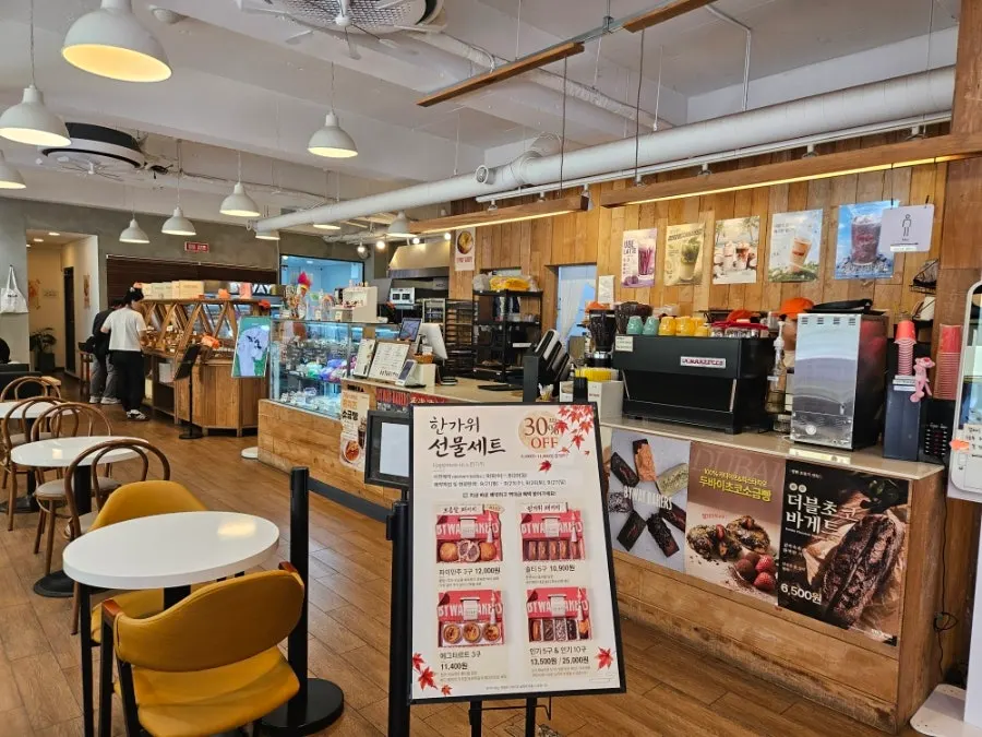 Spacious store interior with tables