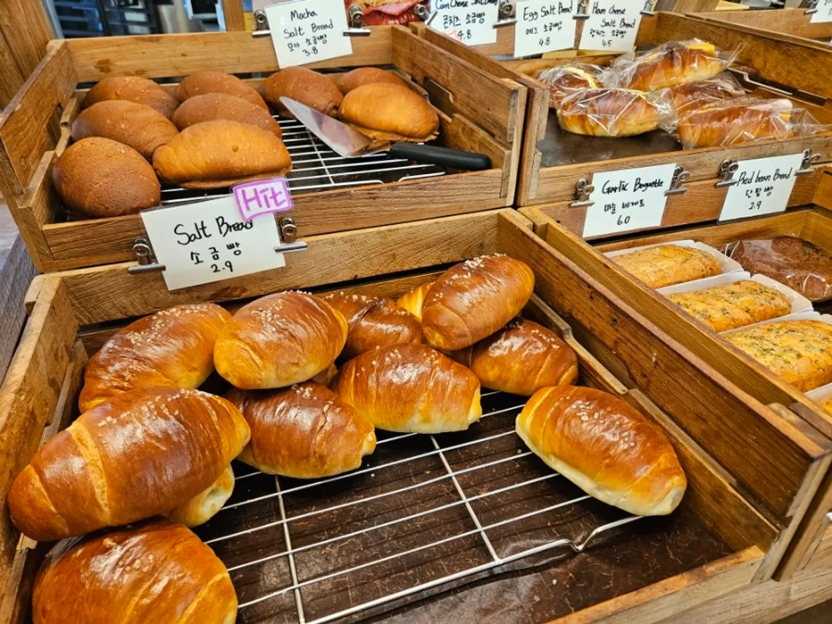 Salt bread piled up on the shelf