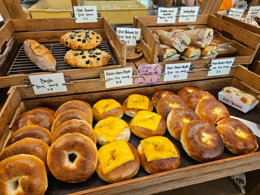 Croissants and baked goods on display