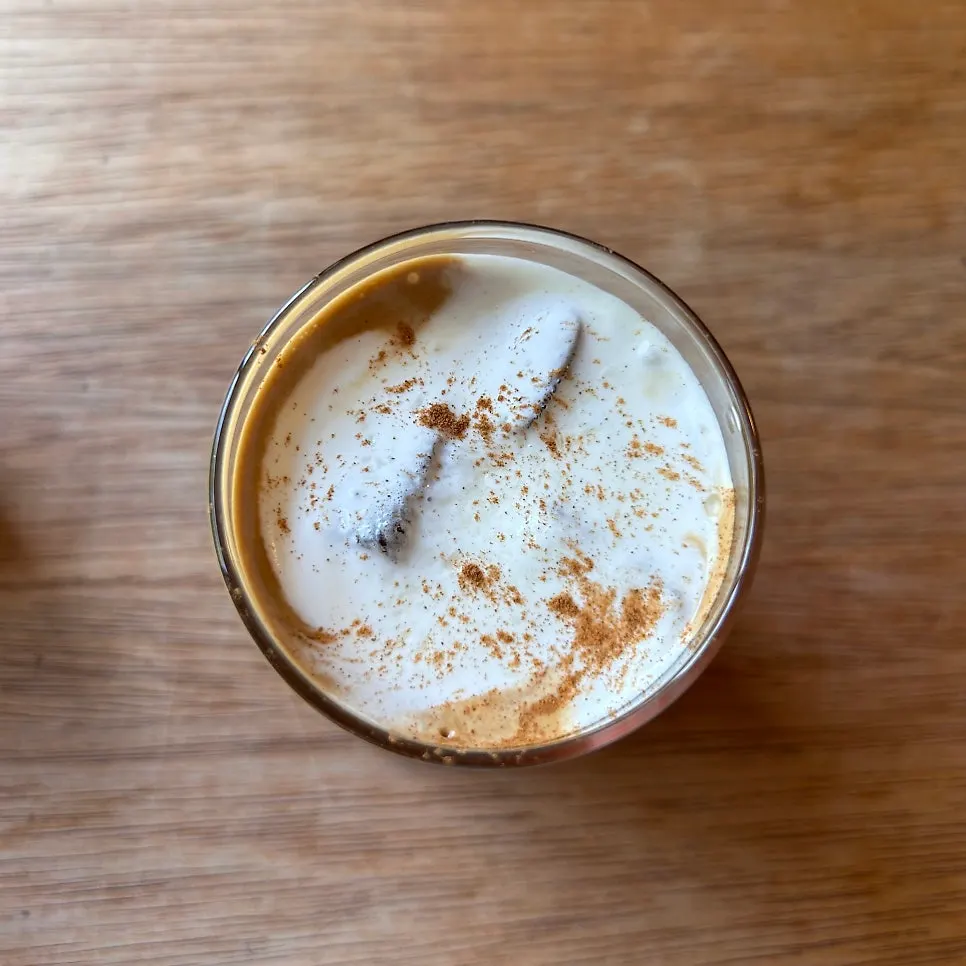 Maple cream latte topped with cream