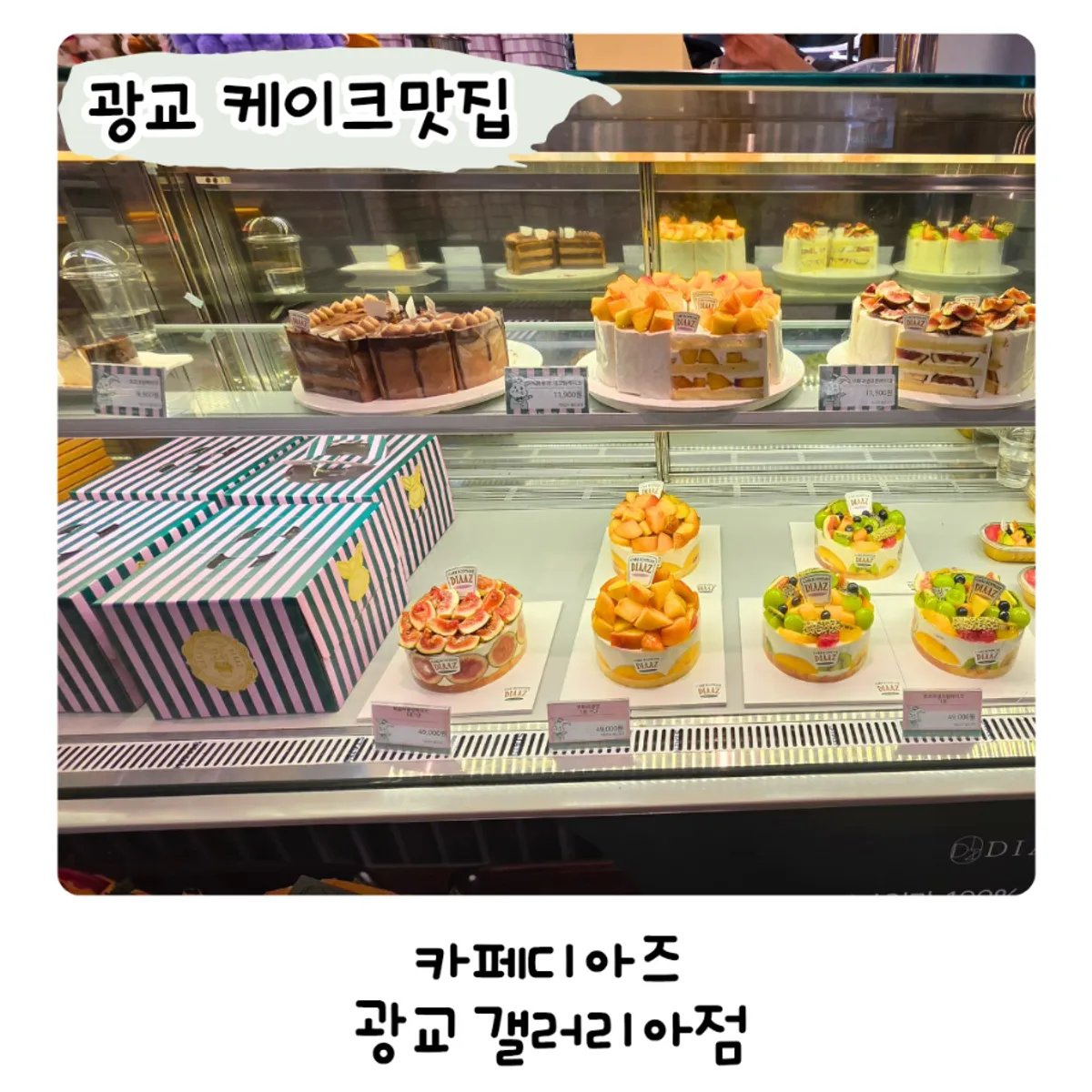 Seasonal fresh fruit cake slices at Café Diaz Galleria Gwanggyo